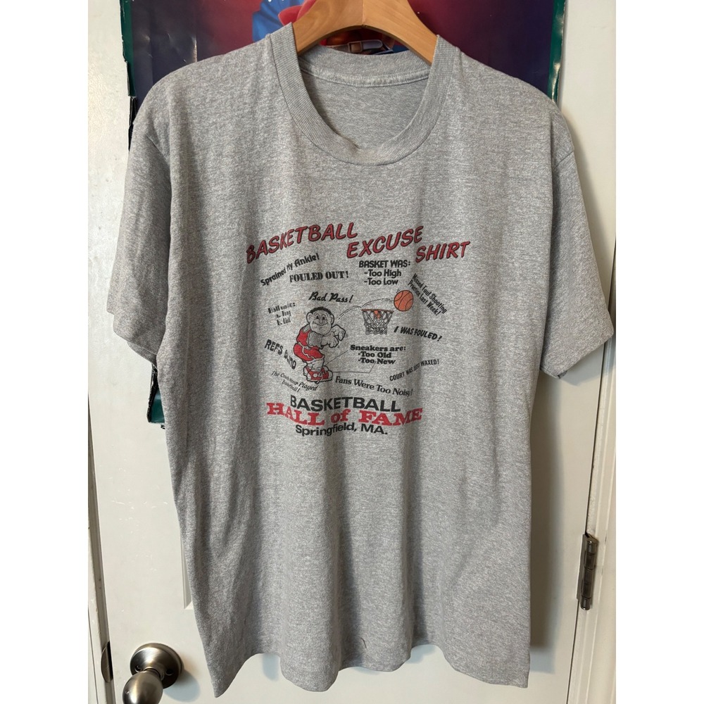 Basketball Hall of Fame Excuse Shirt Gray Graphic T-Shirt Mens Large Springfield